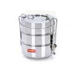 Sumeet Stainless Steel 3 Compartment Lunch Box/Tiffin with Lid and Handle, 11.5Cm Dia, (1500ML, Silver)