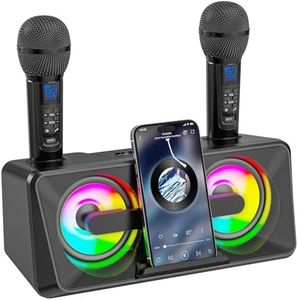 Karaoke Machine for Adults and Kids with 2 UHF Wireless Microphones,Portable Bluetooth Singing Speakers PA System with disco lights Phone Holder for Home Party, Picnic,Outdoor/Birthday Gifts