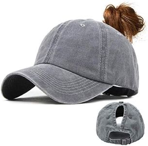 Voqeen Ponytail Baseball Hat Cap Unisex Washed Trucker Hat Cap Adjustable Spring Autumn Solid Color Baseball Cap Ourdoor Sun Visor PonyCaps (Gray)
