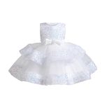 Miipat Baby Girl Pageant Dress Ruffle Flower Wedding Birthday Party Princess Dresses Sequins Toddler Ball Gown(White,3-4T)