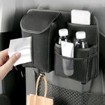 ARHAT ORGANIZERS Car Seat Back Organizers with Tissue Box, Premium Car Seat Storage Hanging Bag with 2 Hooks, Universal Car Storage Pocket for Cup Holders, Mobile, Bottles, Umbrella (Black)