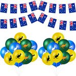 Australian Party Decorations Set, Including 24 Pcs Kangaroo Balloons Australia Day Balloons, 8 Meters Australian Flags Bunting Banner and Silvery Grey Ribbons for Birthday Party Decoration