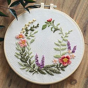Awesocrafts Embroidery Kit, Wreath Lavender Plants Full Range of Embroidery Starter Kits for Beginners Adults Kids DIY Handmade Easy Patterns (Lavender)