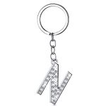 Yaomiao Initial Alphabet Keyring A-Z Letter Rhinestone Key Chain Silver Shiny Alloy Letter Key Ring for Women Men Birthday (N)