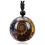 JSDDE 7 Chakra Pendant Necklace Ammonite Healing Crystal Stone Spiral Necklace Gift