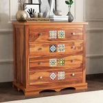 GateWay Furniture Solid Sheesham Wood Wooden Handcrafted Chest of Drawers with 4 Drawers - Versatile Storage Solution for Multipurpose Use (Liam,Honey Finish)