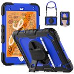 Timecity Case for iPad Mini 5 2019/ Mini 4 Case, Heavy Duty Shockproof Protective Cover with Screen Protector, 360° Rotating Stand, Hand and Shoulder Strap for iPad Mini 7.9 -Black/Dark Blue