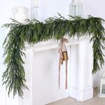 Artificial Christmas Garlands- Real Touch Norfolk Pine Garland Faux Greenery Fake Garland for Holiday, Fireplace, Mantle, Indoor Decor (2 Pcs,9 Feet)