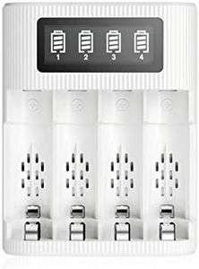 EBL Chargeur de Batterie, Chargeur AA/AAA avec Grand écran LCD, 4 espaces de Charge, Chargeur de Piles Rapide Universel, pour Piles NI-MH NI-CD, pour AA et AAA Piles Rechargeables