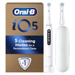 Oral-B iO5 Electric Toothbrushes for Adults, 2 Toothbrush Head & Travel Case, 5 Modes with Teeth Whitening, UK 2 Pin Plug, White