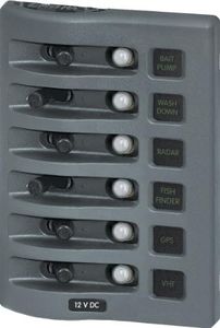 Blue Sea Systems 4376 WeatherDeck 12V DC Waterproof Circuit Breaker Panel - Gray, 6 Positions