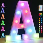 Light Up Colorful LED Marquee Letter Lights, 18 Colors Changing Alphabet Letters Sign with Remote Timer for Night Light Wedding Birthday Party Lamp Christmas Home Bar Decor- Colorful A