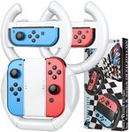 Mooroer Steering Wheel Compatible with Nintendo Switch/Switch OLED Joy-Con Grip Racing Steering Wheel Switch/OLED Controller Handle Case Kit for Mario Kart 8 Deluxe,White