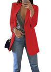 YMING Women's Slim Open Blazers Autumn Solid Color Turn Down Collar Work Office Blazer Red 2XL