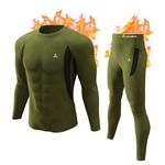 CL convallaria Long Johns Men Thermal Underwear Hunting Gear Winter Base Layers Set Fleece Lined Top and Bottom Army Green- M