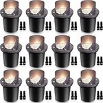 SUNVIE 12 Pack Low Voltage Landscape Lights 12W LED Outdoor In-Ground Waterproof Shielded Well Lights 12V-24V Warm White Paver Lights with Wire Connectors for Pathway Garden Yard Fence Deck