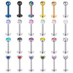 LAURITAMI 24Pcs Stainless Steel Lip Studs Lip Bars Diamond CZ Labret Tragus Ring Helix Earring Body Jewellery Piercing Retainer 16G