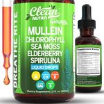 Organic Mullein Liquid Drops With Chlorophyll for Lung Detox Plus Irish Sea Moss, Spirulina, Licorice, Tart Cherry, Lobelia, Motherwort, And Elderberry For Men Women Health Supplement Vitamin