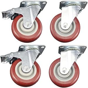 riin 4pcs Set 4inch 100mm Solid Hard Plastic Caster Wheel Heavy Duty 2 Swivel-only and 2 Swivel&Brake/Lock Industrial Castor 130kg ea for Trolley Furniture Equipment