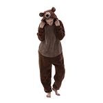 COSUSKET Snug Fit Unisex Adult Onesie Pajamas, Flannel Cosplay Animal One Piece Halloween Costume Sleepwear Homewear, Brown, Medium