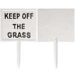 SUMTree Pack of 2, Cast Iron Please Keep Off The Grass Sign Yard Lawn Garden Park Grass Warning Sign, White