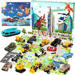 2023Advent Calendar with Alloy Vehicles, 24Pcs Christmas Countdown Calendar with Alloy Vehicles and Helicopter for Kids 3+ Years Old