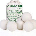 AUMA 6 Pack Wool Dryer Balls Organic, XL Premium Reusable Natural Fabric Softener & 100% Organic for Laundry, Dryer Sheets, New Zealand Wool, Better Alternative to Plastic Balls and Liquid Softener