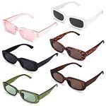 Fanshiontide 6PCS Retro Rectangle Sunglasses Women Vintage 90s Trendy Sunglasses Set Square Sunglasses Fashion Glasses for Women Men