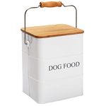 Brabtod Dog Food storage container Dog Treats Jar, Metal food treats tin for Dog, pet snacks Canisters with wooden lid/handle/sevice scoop,hold 5-6 lbs