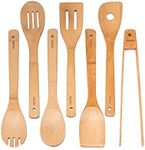 Wooden Spoons for Cooking 7-Pack – Bamboo Kitchen Utensils Set for Nonstick Cookware - Wooden Cooking Utensils Set, Wood Spatula Spoon Tongs