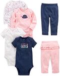 Simple Joys by Carter's Baby Girls' 6-Piece Bodysuits (Short and Long Sleeve) and Pants Set, Multicolour/Dots/Floral/Hearts/Turtle, 0 Months