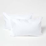 HOMESCAPES White Kid’s Pillowcases 60 x 40 cm 2 Pack 100% Textured Natural French Flax Linen & Pure 100% Cotton Blend Hypoallergenic Children’s Pillow Cases with Envelope Close Breathable Easy Care