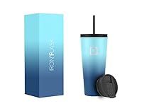 IRON °FLASK Classic Tumbler 2.0-2 Lids (Straw Flip), Vacuum Insulated Stainless Steel Water Bottle, Double Walled, Drinking cup, Thermos Travel Mug - Blue Waves, 32 Oz