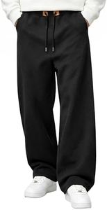JMIERR Men's Athletic Joggers Wide Leg Baggy Sweatpants Fleece Lined Lounge Pants with Zipper Pockets for Sports, 2XL, Black