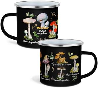 Mushroom Enamel Mug Set 2 Pieces Kawaii Mushroom Cup Mushroom Thank You Gift Coffee Mug Enamel Camp Mug Cute Mushroom Decor Tin Cup for Christmas Party Favor Summer Travel Hiking Walking(Black)