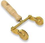 La Gondola Homemade Pasta Cutter - Adjustable Wheel (2x Festooned) | Pasta Making Tool for Home & Business | Brass & Natural Wood | Safe & Easy to Use Pasta Cutting Tool | Ravioli Cutter Made in Italy