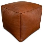 See the Good Square Leather Pouffe - Handmade - Delivered stuffed - Ottoman footstool, floor cushion (Caramel Brown)