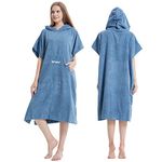 Hiturbo Changing Robe Towel Poncho Surf Short Sleeve Bath Robe with hooded Blue