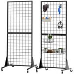 Blasinc 2-Pack 2'x5.5' Ft Gridwall Panel Display Stand Heavy Movable Floorstanding Grid Wall Panels Retail Display Rack Craft Show Wire Grid Wall with T-Base 2-Pack Black