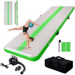 FEATH-R-LITE 10ft Inflatable Gymnastics Tumble Track Tumbling Mat 4in Thick Air Floor Tumble Track with Electric Pump for Cheer Leading/Gymnastics/Beach/Gym/Home(Green)