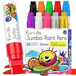 Funcils 10 Jumbo Acrylic Paint Markers - 15mm Acrylic Paint Pens for Canvas, Rock Painting, Wood, Plastic, Glass - Thick Permanent Markers for Signs, Wall Murals, Calligraphy, Art Pens