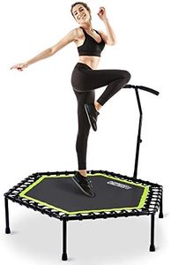 ONETWOFIT 48" Silent Mini Trampoline with Adjustable Handle Bar Fitness Trampoline Bungee Rebounder Jumping Cardio Trainer Workout (Green)