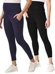 The Mom Store Maternity Leggings | Comfort Stretch Pregnancy Leggings for Women | Over The Belly Design | Maternity Wear for Pregnant Women(Black & Navy, S)