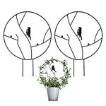 TKRSRK 2 Pcs Iron Garden Trellis for Climbing Plants, 16.3" Rust-Proof Small Trellis for Indoor Potted Plants, Round Circle Trellis with Bird, Metal Vine Plant Support Trellis for Vines - Black