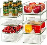 Snazzy Set Of 8 Refrigerator Organizer Bins (4 Large & 4 Medium sizes) - Stackable Fridge Organizer, Clear Plastic Storage Bins for Kitchen, Pantry, Freezer, Cabinets, Linen Closets