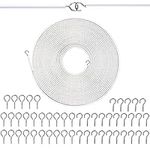 GGOUPTY Net Curtain Wire 15 M Length with 25 Eyes 25 Hooks White Hanging Cord Kit Multipurpose Wire Cord for Hanging Net Curtain Photos Crafts