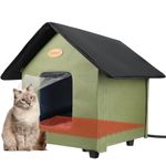 Heated Outdoor Cat House for Winter, Elevated Waterproof Heated Cat House for Outdoor Indoor Cats with Pet Heating Pad, Foldable Feral Cat Shelter for Cats Dogs Rabbit Small Pets (Green)