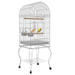 PawHut Play Open Top Bird Cage 60" Parrot Cage for Cockatiel, Sun Conure with Rolling Stand, Removable Tray, Perches, Storage Shelf White, 20.1" x 20.1"