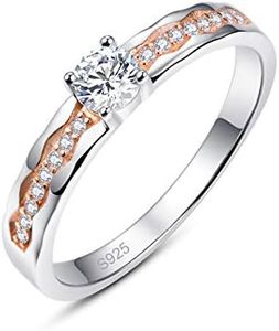 Psiroy 925 Sterling Silver Two Tone CZ Wedding Band Solitaire Ring for Women Size 9