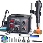 Preciva 2-in-1 Hot Air Gun & Soldering Iron Kit, 852D Hot Air Rework Soldering Station, 740W PID Dual Display, 100-500℃, Brushless Fan (120L/min), with Stand/Desoldering Gun for SMD/BGA/PCB Repair